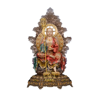 坐骑谛听地藏王菩萨铜像黄铜漆线九华山南无大愿地藏供奉家用摆件