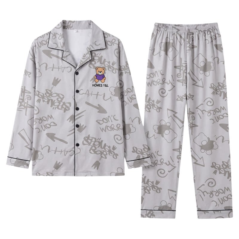 韩版睡衣男开衫家居服套装可外穿