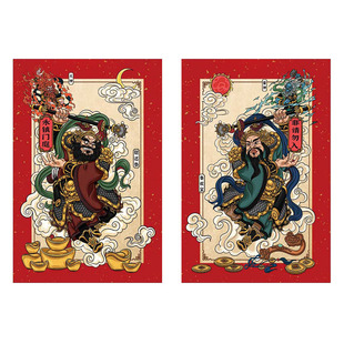 2026新春杨柳青年画门神秦叔宝尉迟恭钟馗门贴民俗手工特色年画贴