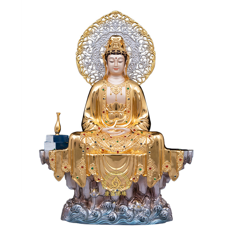 禅思观音菩萨像供奉纯铜家用摆件