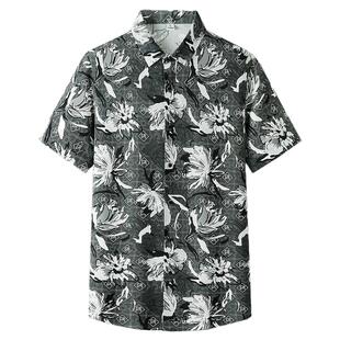 大码男装短袖潮流衬衫胖子宽松休闲薄款寸衫夏季碎花翻领半袖衬衣