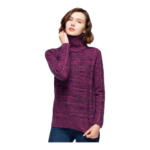 圣雪绒100%山羊绒女高领复古阿兰绞花加厚针织套衫
