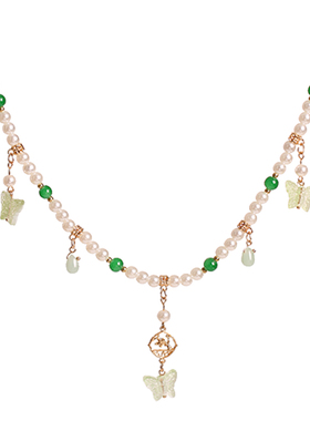 璎珞项链女复古旗袍蝴蝶吊坠超仙绿色儿童中式软璎珞古风汉服配饰