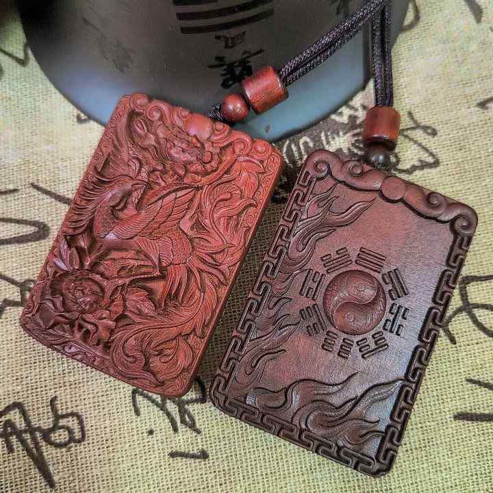 天然雷木枣木朱雀凤纯坠雕刻事挂挂件牌牌饰品无吊牌牌