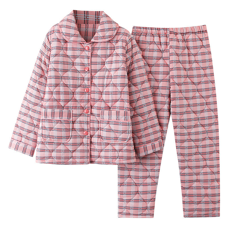 纯棉夹棉睡衣女士秋冬季中年妈妈保暖加厚棉服冬天老人家居服套装