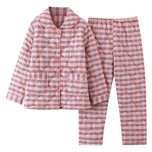 纯棉夹棉睡衣女士秋冬季中年妈妈保暖加厚棉服冬天老人家居服套装