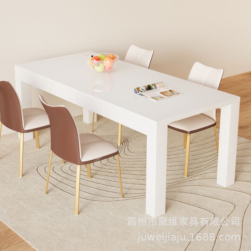 奶油风简约餐桌家用白色长方形小户型吃饭餐桌可拉伸灰色桌子