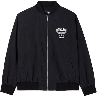 BOYLONDON春男女同款夹克学院风印花黑色潮牌棒球领外套N23004