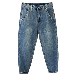 日系潮牌水洗复古牛仔裤男士宽松休闲百搭潮流九分哈伦裤子男春秋