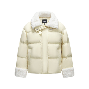 森马羽绒服女防水宽松温柔仿兔毛2024冬新款文艺牛角扣面包服防风