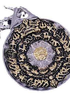 藏式九宫八卦护身挂坠非遗古法铁翦金工艺雕金錾刻陨铁复古