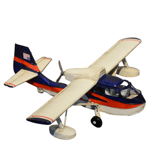 复古手工铁艺莱特兄弟水上飞机模型摆件样板房摆件装饰品空中挂饰