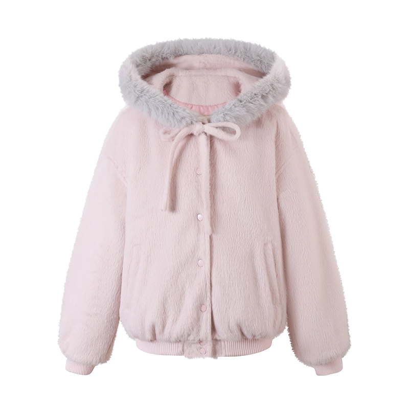 【lennea~】大毛领外套女蝴蝶结设计感少女美学穿搭粉色毛呢上衣