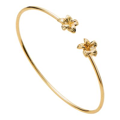 折扣款RoundFace度假风花朵开口手镯金色轻奢高级小众礼物送女友