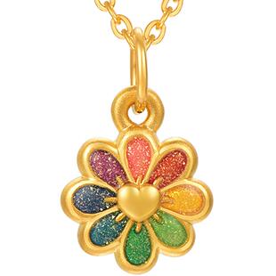 明牌珠宝硬金彩色花朵吊坠 黄金缤纷小花多巴胺足金项坠ASY0509