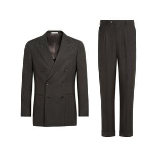 SUITSUPPLY深棕色羊毛混纺男士西装套装休闲双排扣