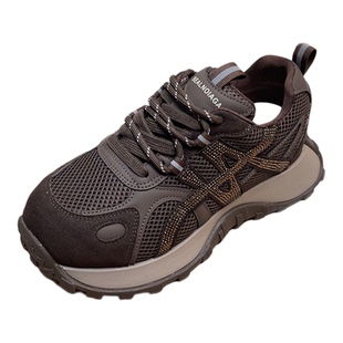 高鹏真皮厚底老爹鞋女2025秋新款小蛮腰黑色超好看显脚小运动女鞋