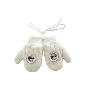 儿童米色包指手套卡通女孩男孩宝宝可爱冬季加绒保暖挂脖连指手套