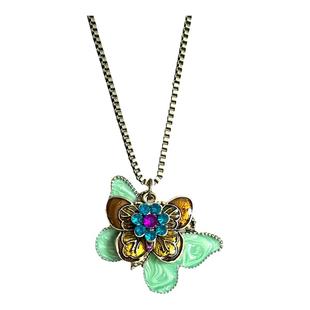 vintage波西米亚风绿色项链中古感双生蝴蝶锁骨链独特古着风颈链