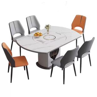 轻奢岩板多功能伸缩餐桌椅电磁炉电动转盘暖菜板可变圆桌饭桌家用