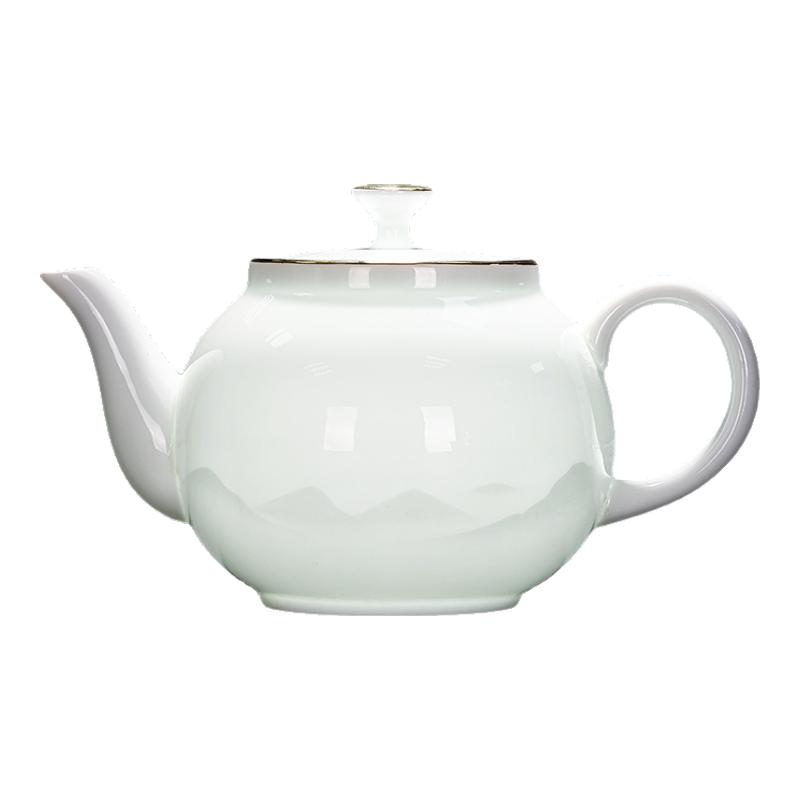 高端精致茶艺茶具茶壶家用陶瓷办公室会客白瓷茶壶描金单个茶壶
