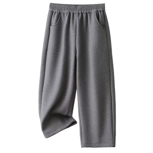 毛呢高腰加绒九分休闲裤女冬季大码胖mm宽松显瘦小个子百搭阔腿裤