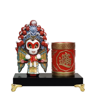 京剧脸谱变脸熊猫笔筒三国摆件戏剧人物中国风礼物特色礼品送老外