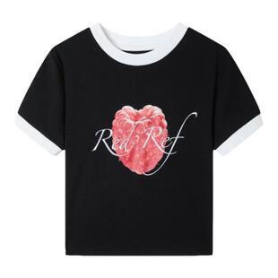 redref 纯色印花树莓刺绣短款T恤