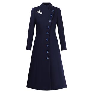 高端职业羊毛呢大衣女长款外套刺绣空姐前台售楼部接待工作服加厚