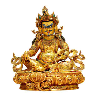 尼泊尔进口《黄财神》释迦族手工制作《五姓财神》桌面铜像摆件