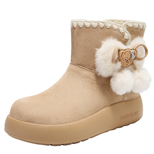 张雅琪同款TATA他她黄油小熊雪地靴女保暖加绒厚底棉鞋靴KXL03DD5