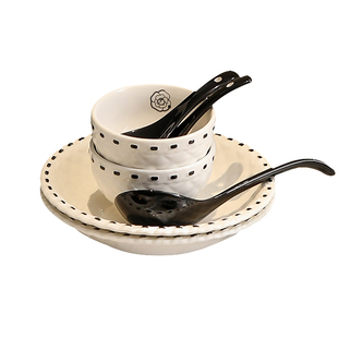 漫时光法式小香风陶瓷吃饭碗家用轻奢高级感餐具碗盘碟子大号汤碗