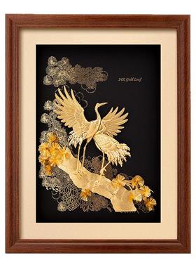 金箔松龄鹤寿生日挂画摆件创意送