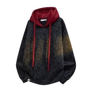 it izzue美式复古扎染连帽卫衣男秋冬情侣免烫抗皱外套加绒百搭Y