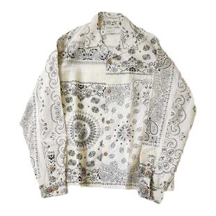 SONOFLOONG复古做旧腰果花古巴领衬衫长袖美式夏威夷翻领衬衣日系