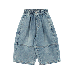 大耳象女童接线灯笼牛仔裤2026春季新款宝儿宽松休闲百搭长裤子