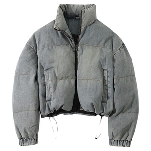 大于诗集 冬日街灯 肯豆风做旧炒色牛仔羽绒服女白鸭绒宽松外套冬