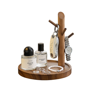 中古风玄关钥匙收纳摆件家用客厅鞋柜置物架入户挂钩木质首饰托盘