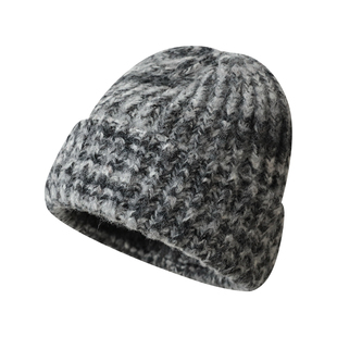 复古混色厚款针织帽冬季加厚保暖毛线帽男女护耳显脸小套头帽冷帽