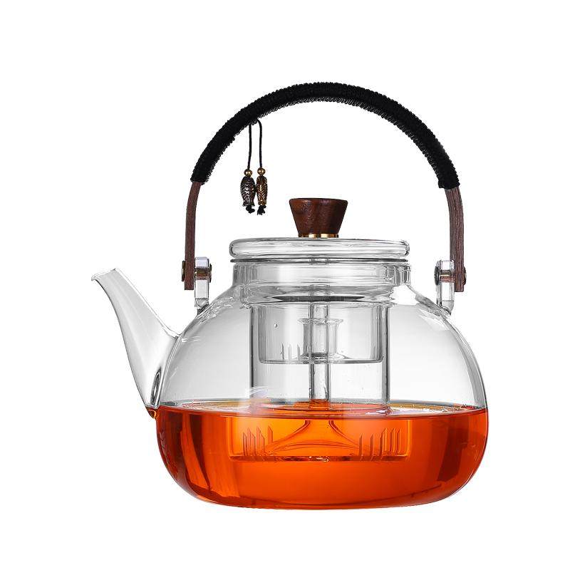 耐高温玻璃蒸煮两用茶壶双内胆烧水壶泡茶壶过滤煮茶器养生泡茶器