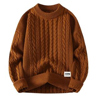 扭花条纹毛衣男款冬季宽松粗毛线衣青年加厚纯色情侣装男士针织衫