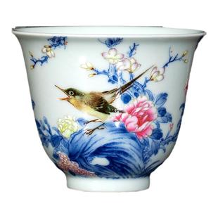 钟家窑茶杯单杯高级工艺美术师万海华青花斗彩柴窑花鸟主人杯收藏