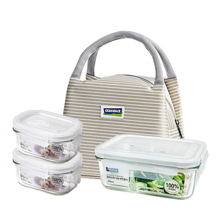 Glasslock韩国进口玻璃保鲜盒小容量女生带密封饭便当盒耐热微波