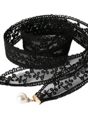 白色蕾丝珍珠两用腰带choker