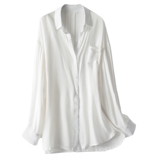 今夕何夕性感睡衣女款蕾丝纯欲风高级冰丝长袖宽松衬衫家居服套装