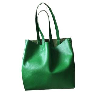 新款欧美简约风头层牛皮托特包绿色手提单肩女包白色软皮大包包女