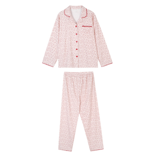 JoyceBra  高级感粉色豹纹长袖睡衣女款亲肤德绒磨毛家居服可外穿