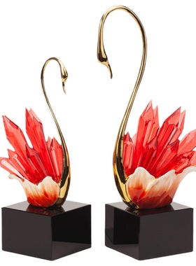 轻奢水晶天鹅客厅高级感摆件饰品