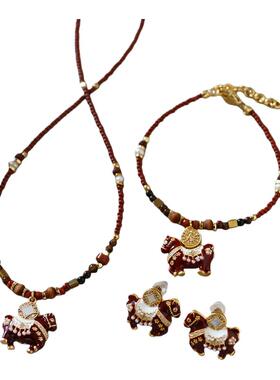 马年本命年红鎏彩马上有钱项链