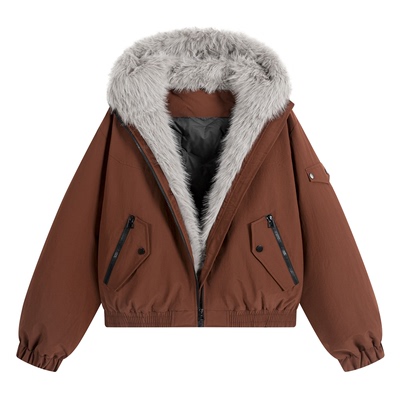 冬季潮牌座山雕毛领短款羽绒服男